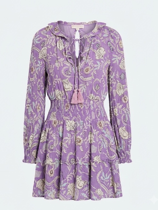 House of Harlow 1960 Dresses & Skirts - House of Harlow 1960 Purple Paisley Ruffled Boho Mini Dress Tassel Smocked